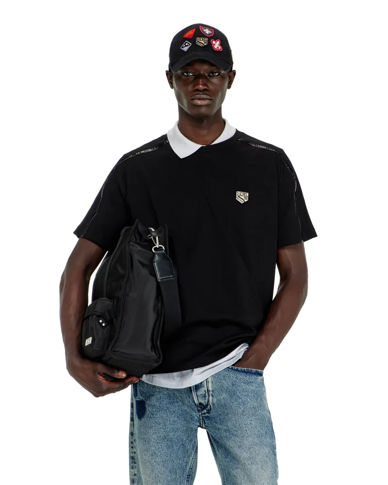 Diesel T-shirt mit Kontrastabschlüssen und Logo patch - T-Shirts - Herren - Schwarz Schwarz