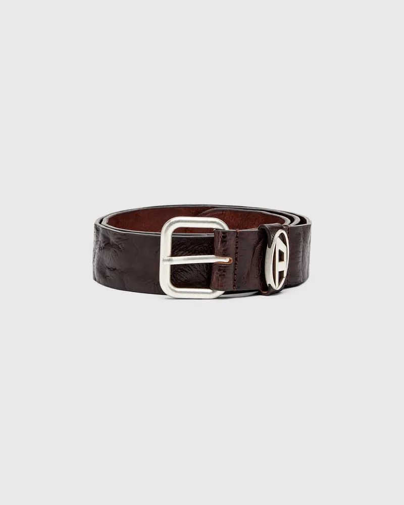 Diesel 3.9cm Gürtel aus Knitter-Leder mit Logo-Plakette - Gürtel - Unisex - Braun Braun