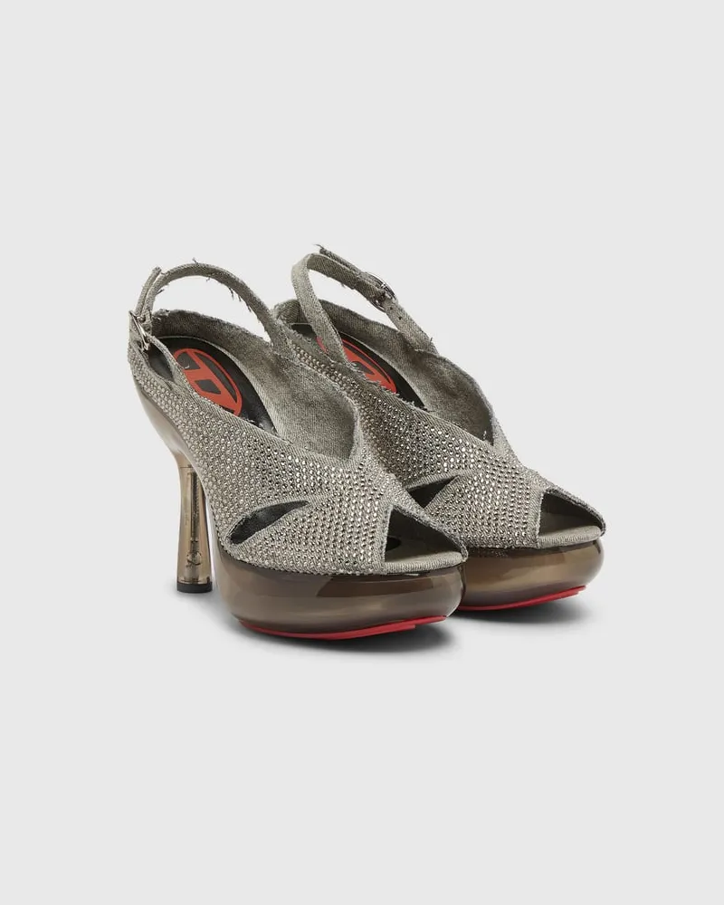 Diesel D-Lake-Sandaletten aus Kristalldenim und Plexiglas - Sandalen - Damen - Grau Grau