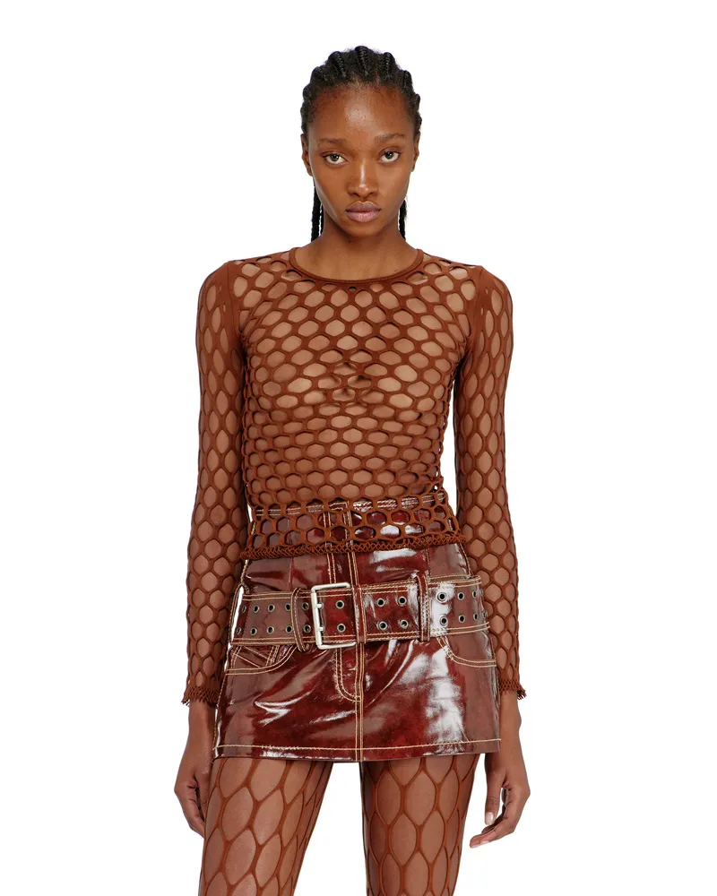 Diesel Elastisches Mesh-Stricktop - T-Shirts - Damen - Braun Braun
