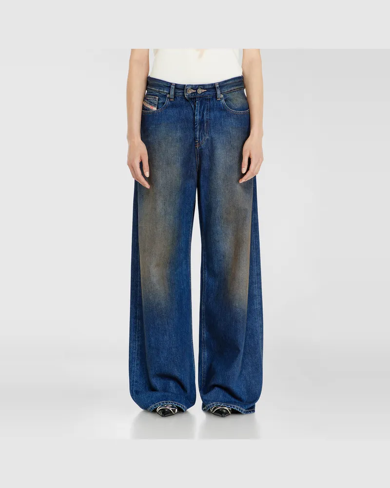 Diesel Relaxed Jeans Low Waist 1996 D-Sire, Dunkelblau, Knopfverschluss Blau