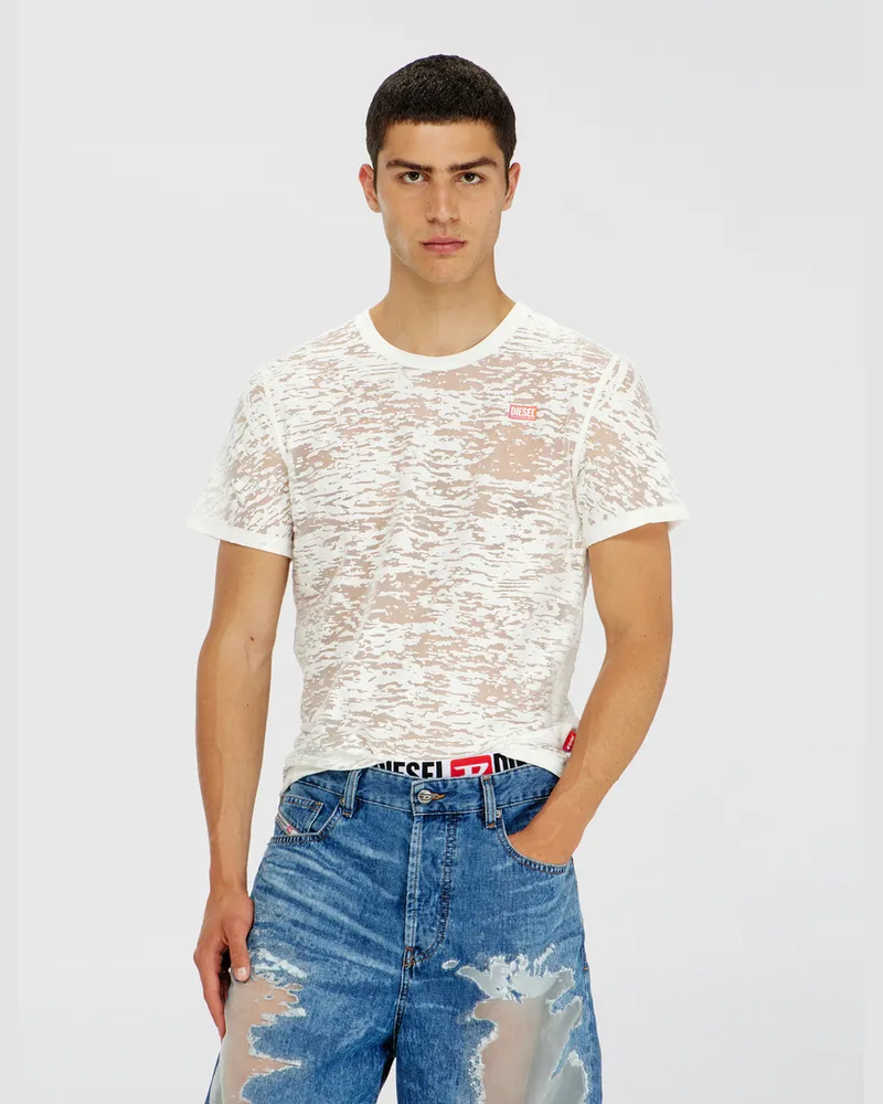 Diesel T-shirt aus all-over devoré-Jersey - T-Shirts - Unisex - Weiss Weiss