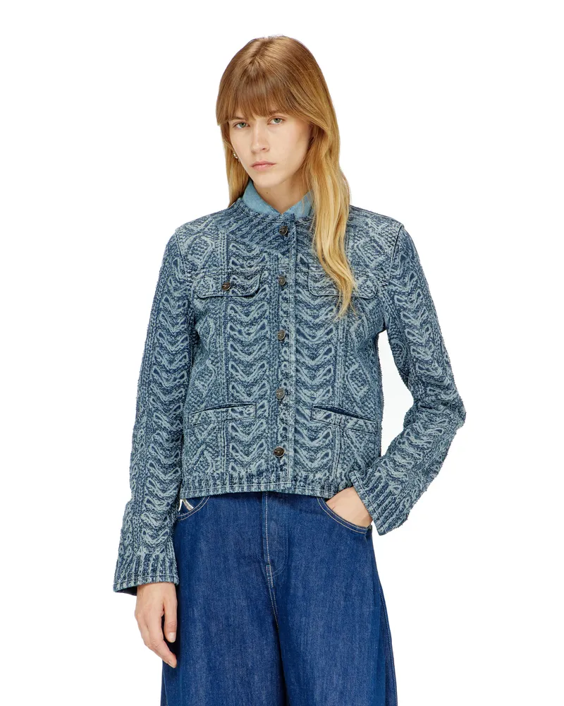Diesel Kragenlose Jacke aus Denim mit Zopfmuster-Effekt - Denim jacken - Damen - Blau Blau