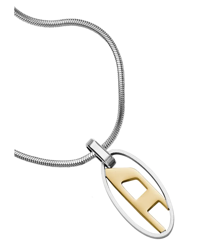 Diesel Halskette mit Anhänger aus zweifarbigem Edelstahl - Halsketten - Unisex - Silber Silber