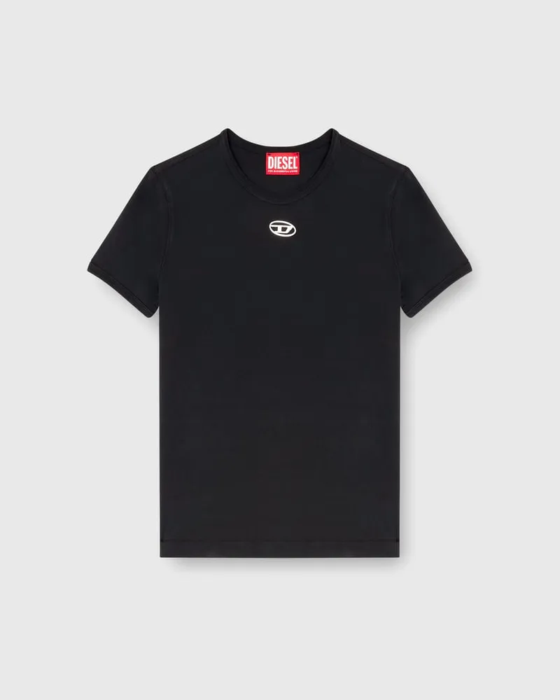 Diesel Schmal geschnittenes T-Shirt mit metallischem Oval D - T-Shirts - Damen - Schwarz Schwarz
