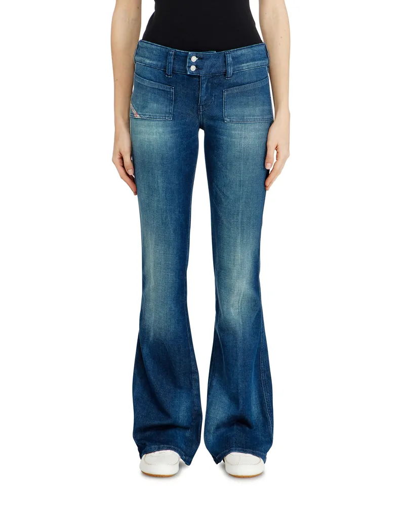 Diesel Bootcut Jeans Low Waist D-Hush, Mittelblau, Reißverschluss Blau