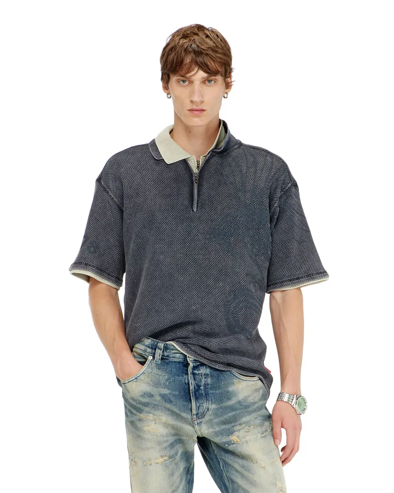 Diesel Mesh-Jacquard-Poloshirt mit Phoenix-Print - Polohemden - Herren - Grau Grau