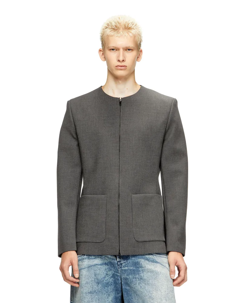 Diesel Kragenlose Jacke aus neoprenbeschichtetem Stoff - Jacken - Herren - Grau Grau