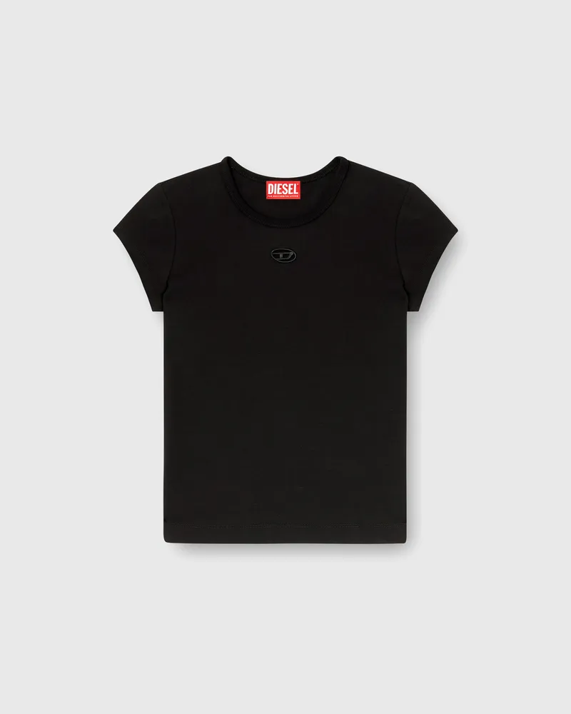 Diesel T-Shirt mit ausgeschnittenem, besticktem Logo - T-Shirts - Damen - Schwarz Schwarz