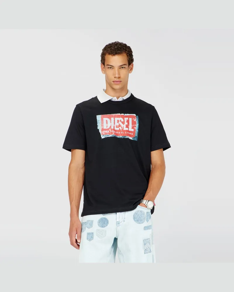 Diesel T-Shirt mit Logo in Knitter-Optik - T-Shirts - Herren - Schwarz Schwarz