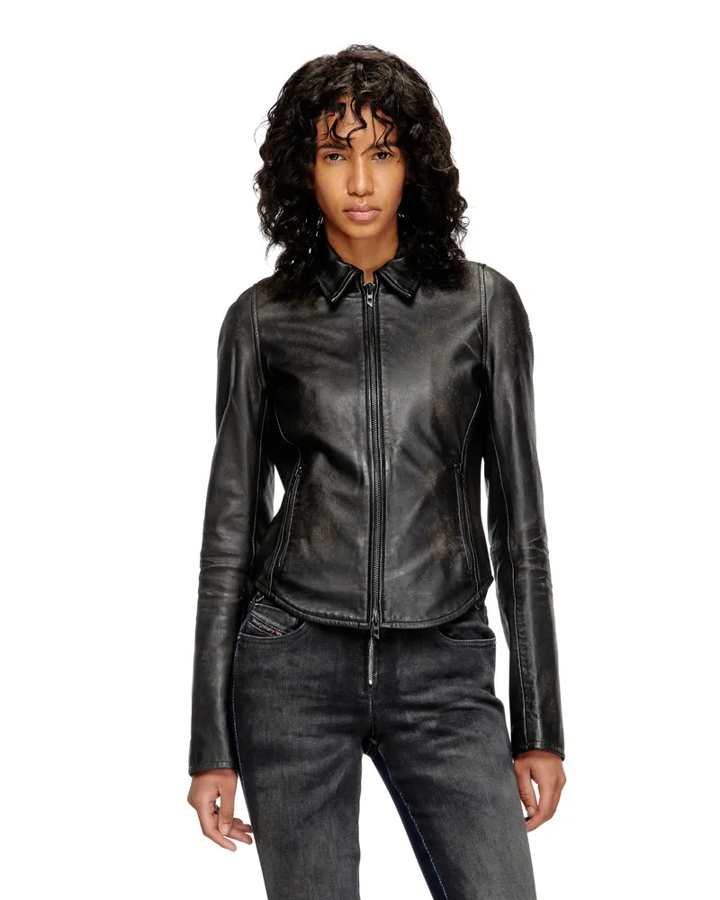 Diesel Distressed-Lederjacke - Lederjacken - Damen - Schwarz Schwarz