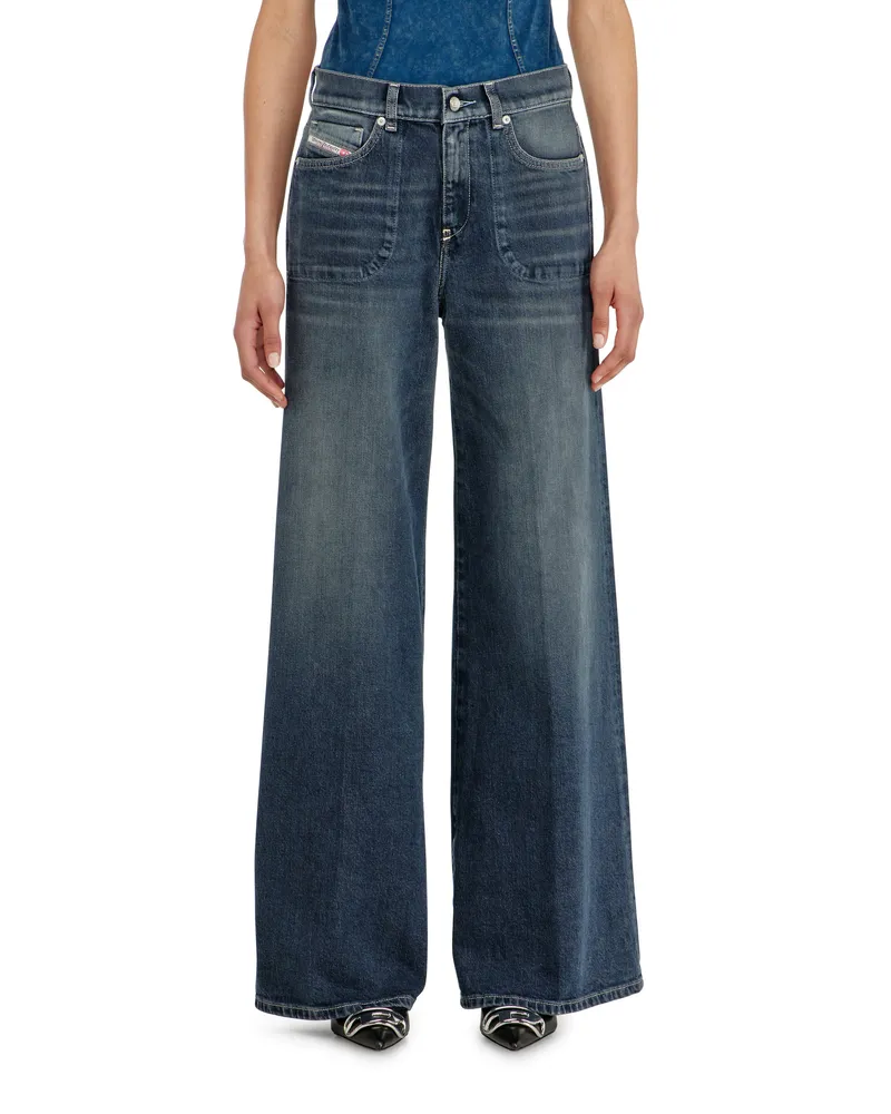 Diesel Flare Jeans Regular Waist 1978 D-Akemi, Dunkelblau, Reißverschluss Blau
