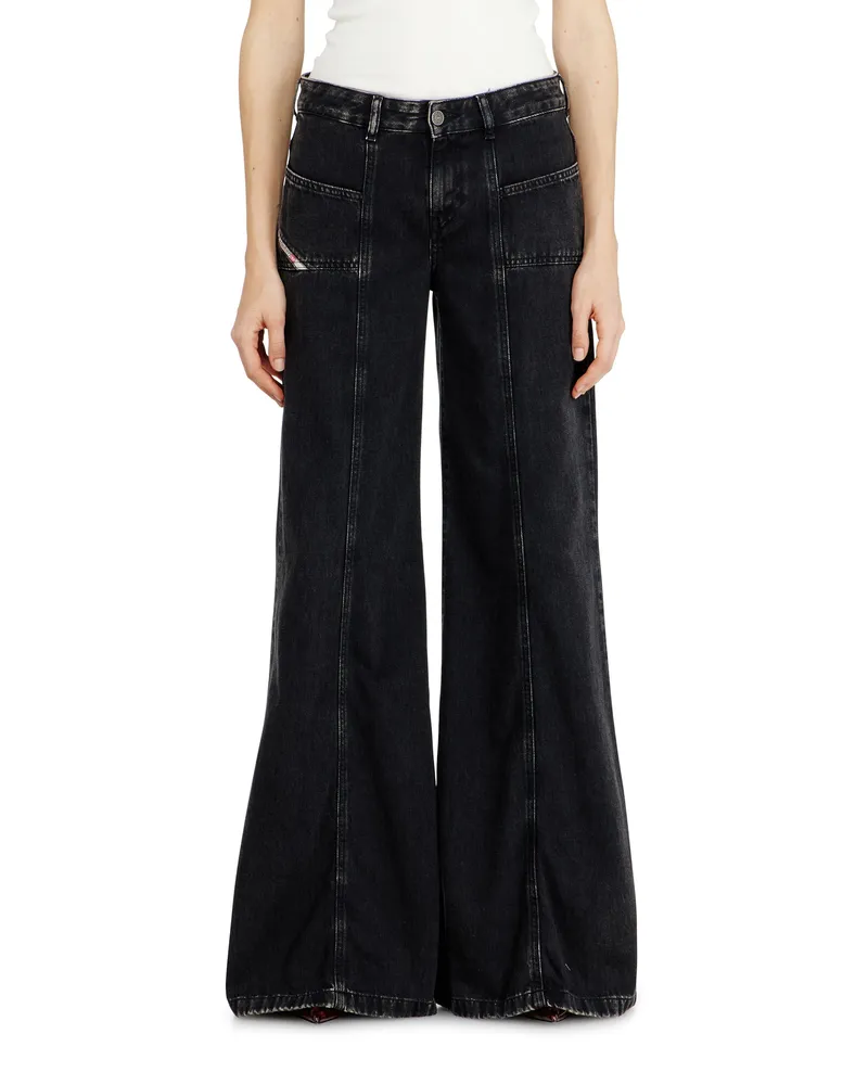 Diesel Flare Jeans Low Waist D-Akii, Schwarz/Dunkelgrau, Reißverschluss Schwarz