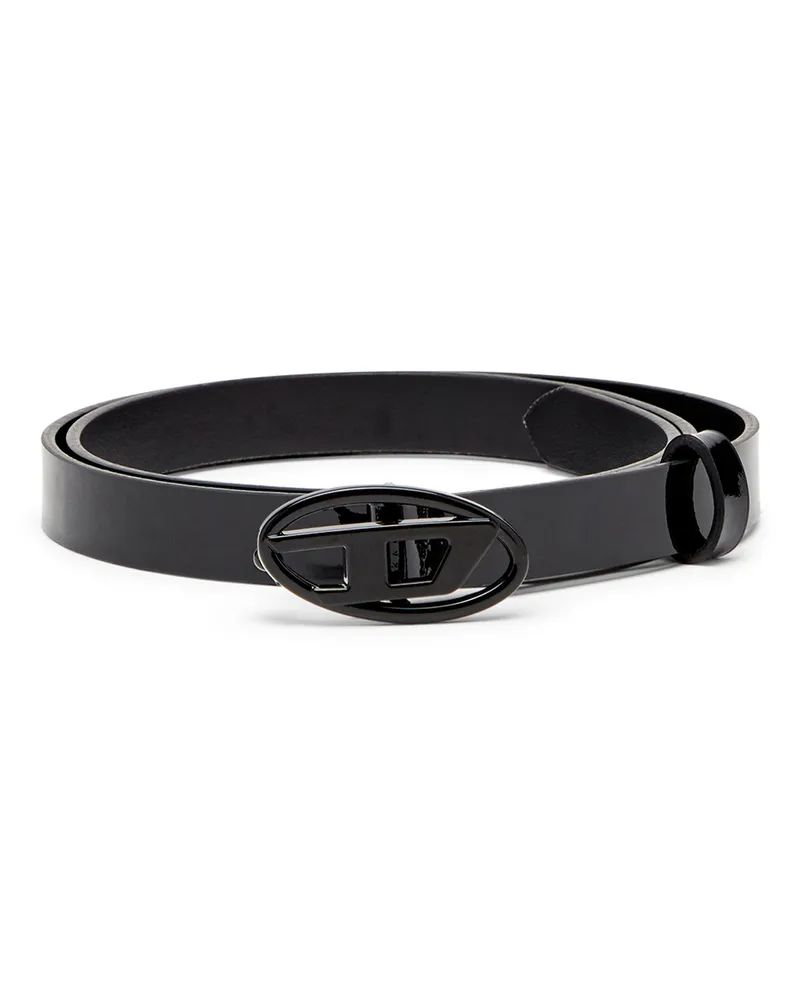 Diesel 1.5cm Schmaler Gürtel aus glänzendem Leder mit Oval D-Schnalle - Gürtel - Damen - Schwarz Schwarz