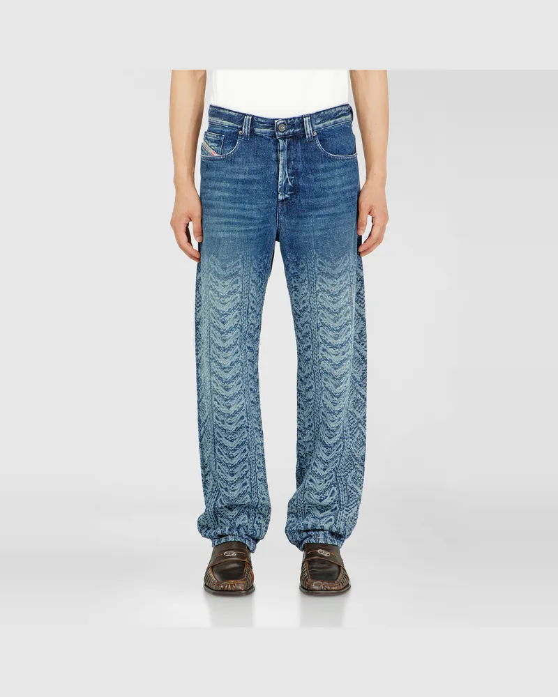 Diesel Regular Jeans Regular Waist 2024 D-Macs, Dunkelblau, Knopfverschluss Blau