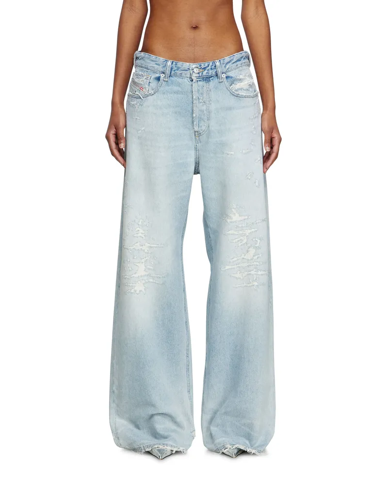Diesel Relaxed Jeans Low Waist 1996 D-Sire, Hellblau, Knopfverschluss Blau