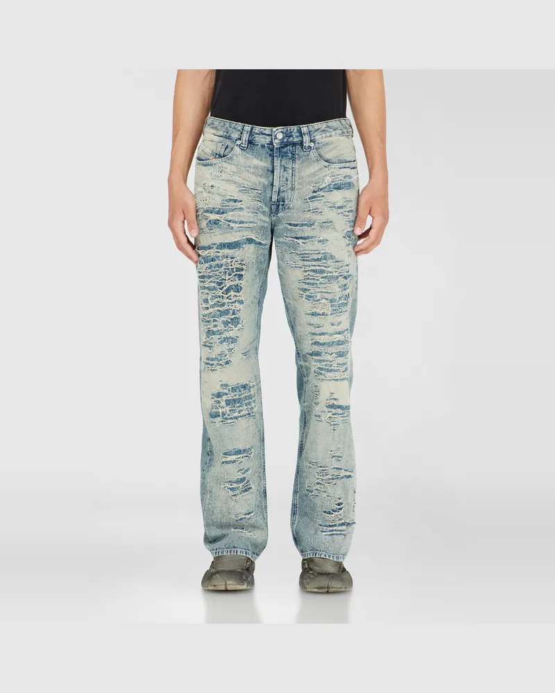 Diesel Relaxed Jeans Regular Waist 1980 D-Eeper, Mittelblau, Knopfverschluss Blau