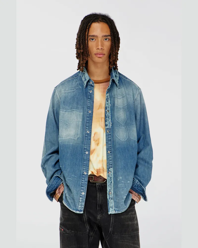 Diesel Hemd aus distressed Patch-Effekt-Denim - Denimhemden - Herren - Blau Blau