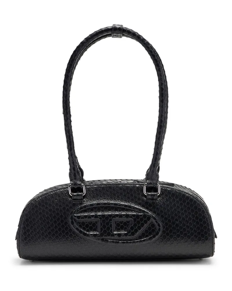 Diesel 1DR Dome-Langgezogene Bowlingtasche aus Leder in Schlangenoptik - Schultertaschen - Damen - Schwarz Schwarz