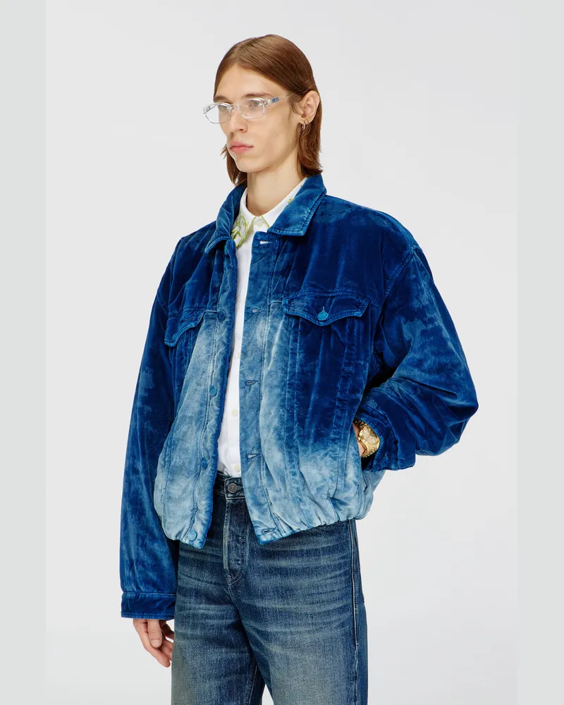 Diesel Elastische Truckerjacke aus Samt-Denim - Denim jacken - Herren - Blau Blau