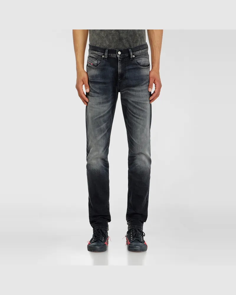 Diesel Slim Jeans Regular Waist 2019 D-Strukt, Schwarz/Dunkelgrau, Reißverschluss Schwarz