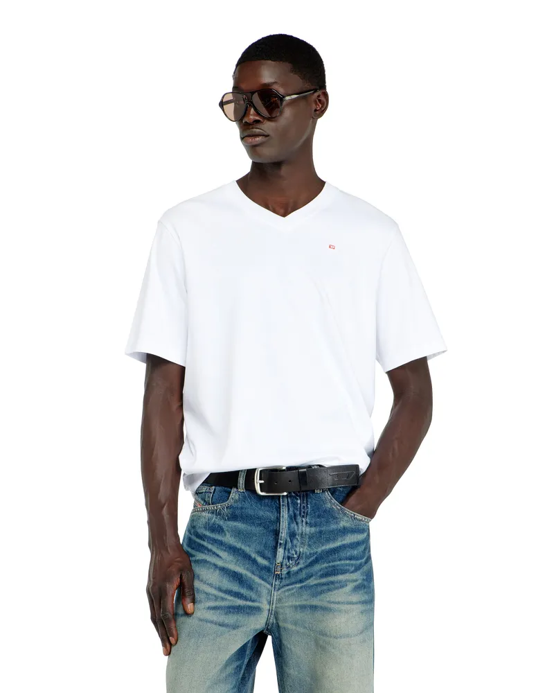 Diesel T-Shirt mit V-Ausschnitt und Mikro-Logo-Stickerei - T-Shirts - Herren - Weiss Weiss