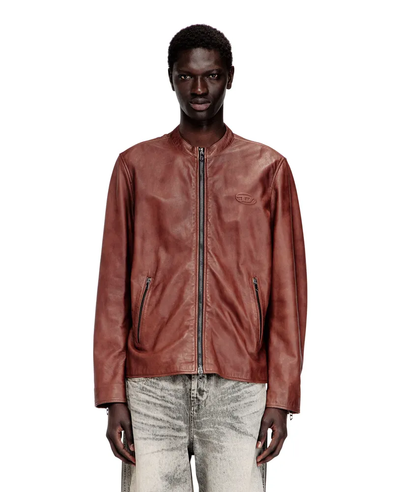Diesel Leder-Bikerjacke mit Archivlogo - Lederjacken - Herren - Rot Rot