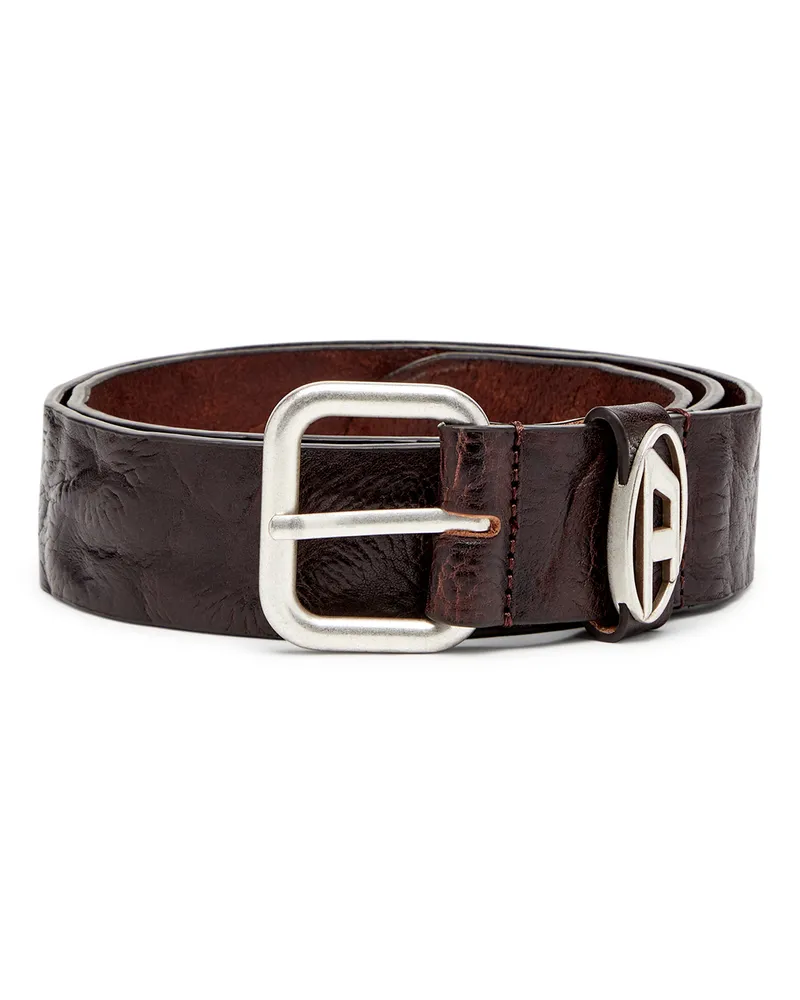 Diesel 3.9cm Gürtel aus Knitter-Leder mit Logo-Plakette - Gürtel - Unisex - Braun Braun