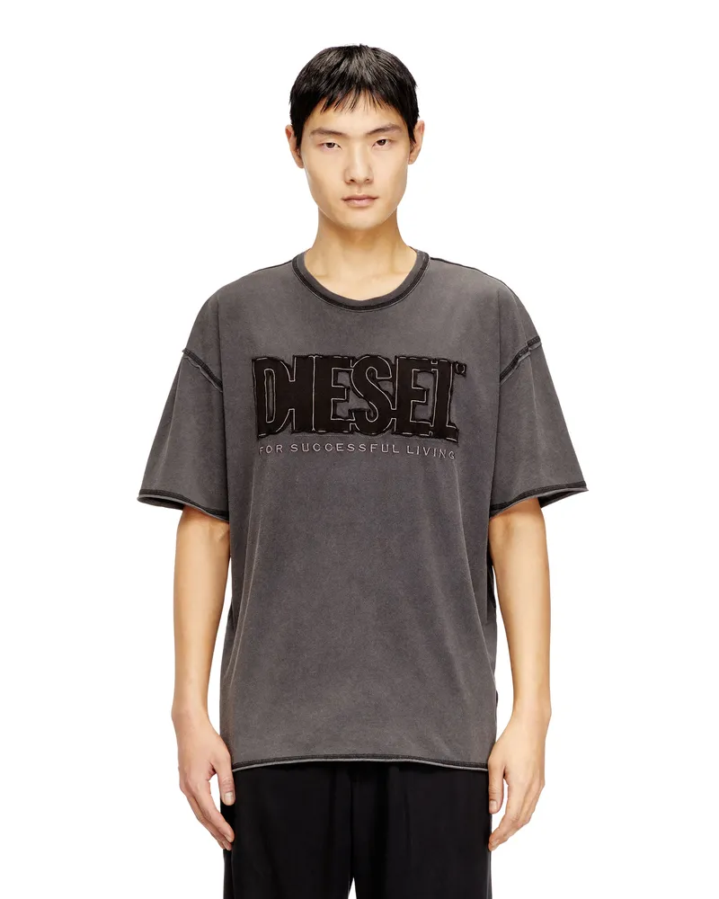 Diesel T-Shirt mit appliziertem Logo und rohem Rand - T-Shirts - Herren - Grau Grau