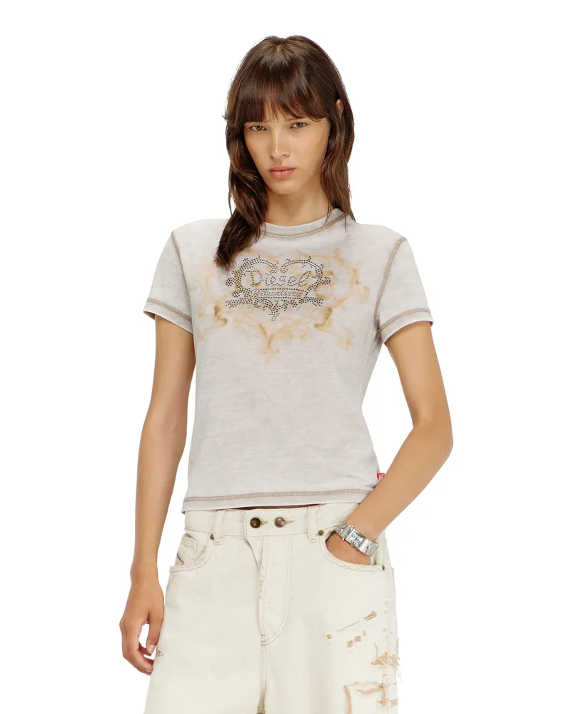 Diesel Jersey-T-Shirt mit Strasssteinen und burnout effect - T-Shirts - Damen - Grau Grau
