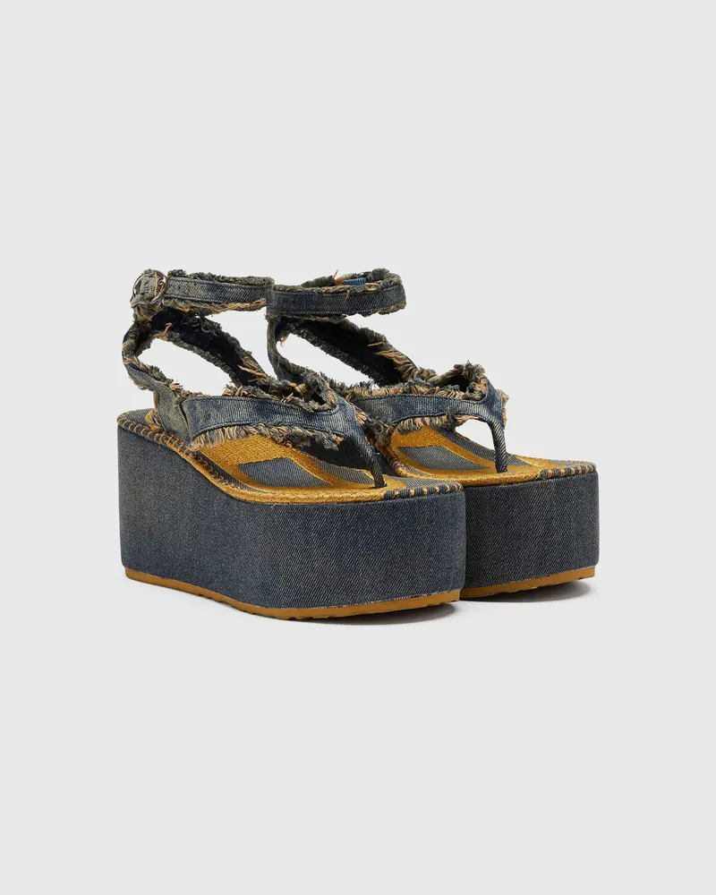 Diesel Sa-Nikola - Sandale aus Denim mit ausgefransten Details - Sandalen - Damen - Blau Blau