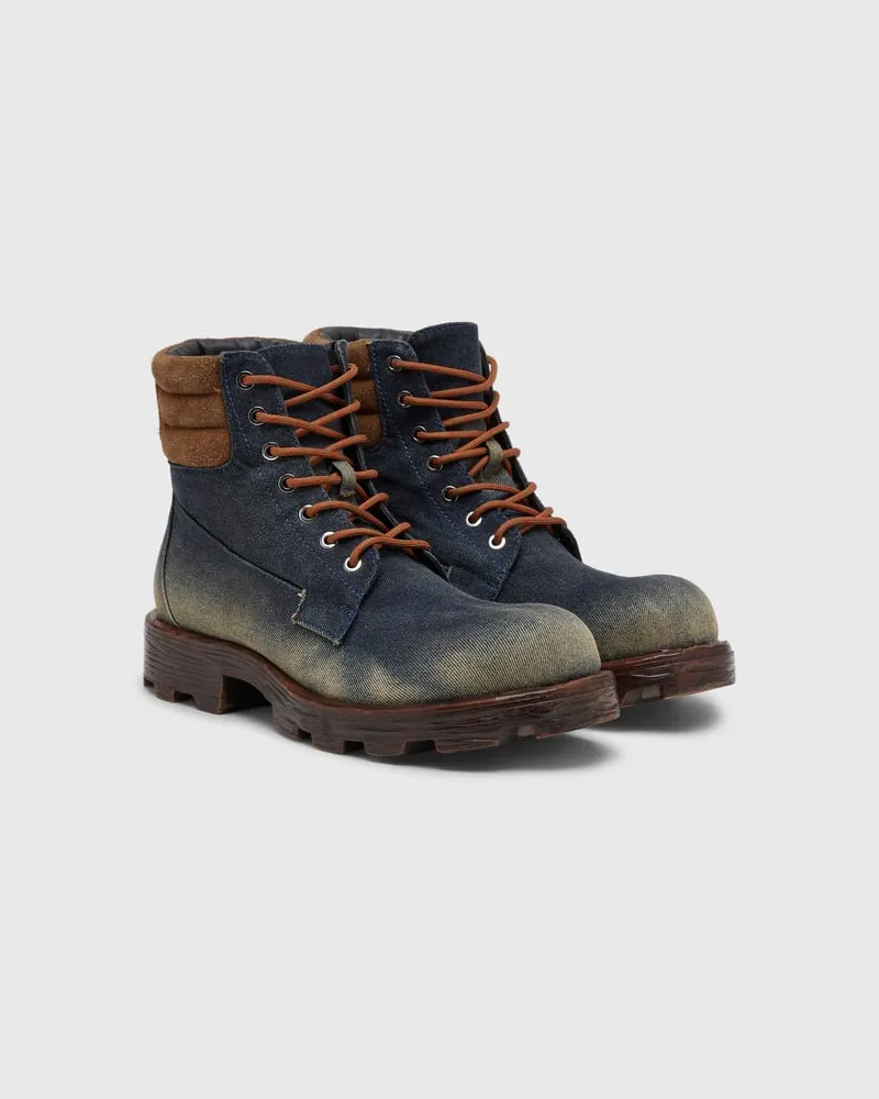 Diesel D-Hammer-Kampfstiefel aus Denim und Veloursleder - Stiefel - Herren - Blau Blau