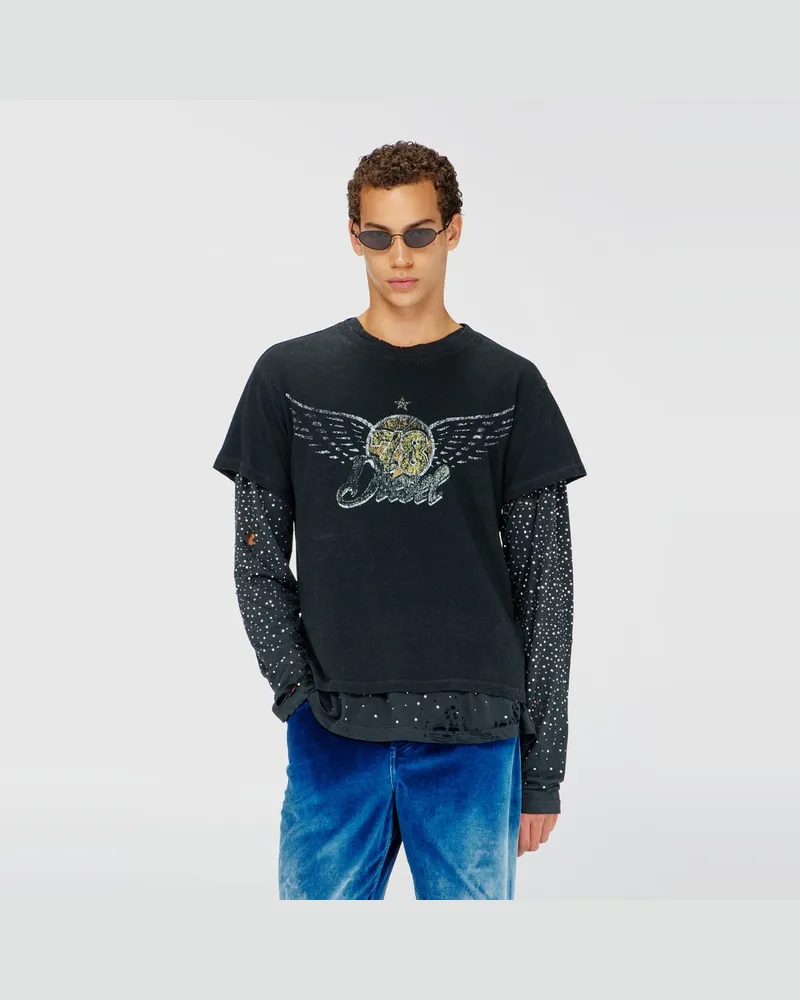 Diesel T-Shirt aus Baumwolle-Hanf mit Konzertgrafik - T-Shirts - Herren - Schwarz Schwarz
