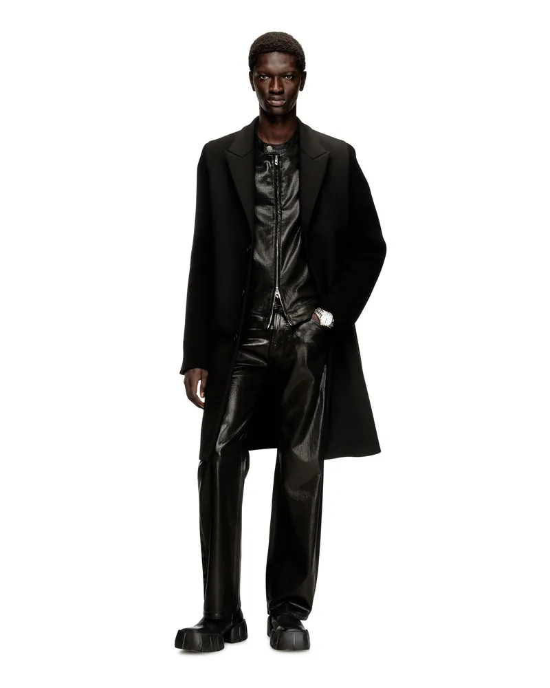 Diesel Mantel aus Schneiderstoff und Rippstrick - Winterjacken - Herren - Schwarz Schwarz