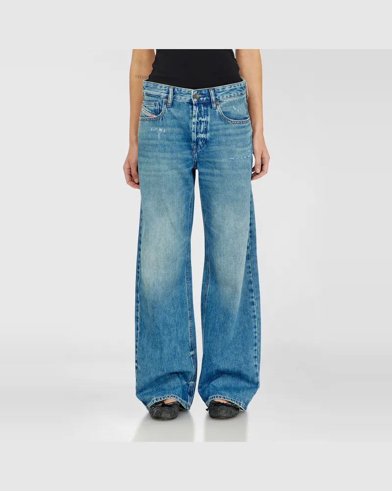Diesel Relaxed Jeans Regular Waist 1990 D-Waigee, Mittelblau, Knopfverschluss Blau