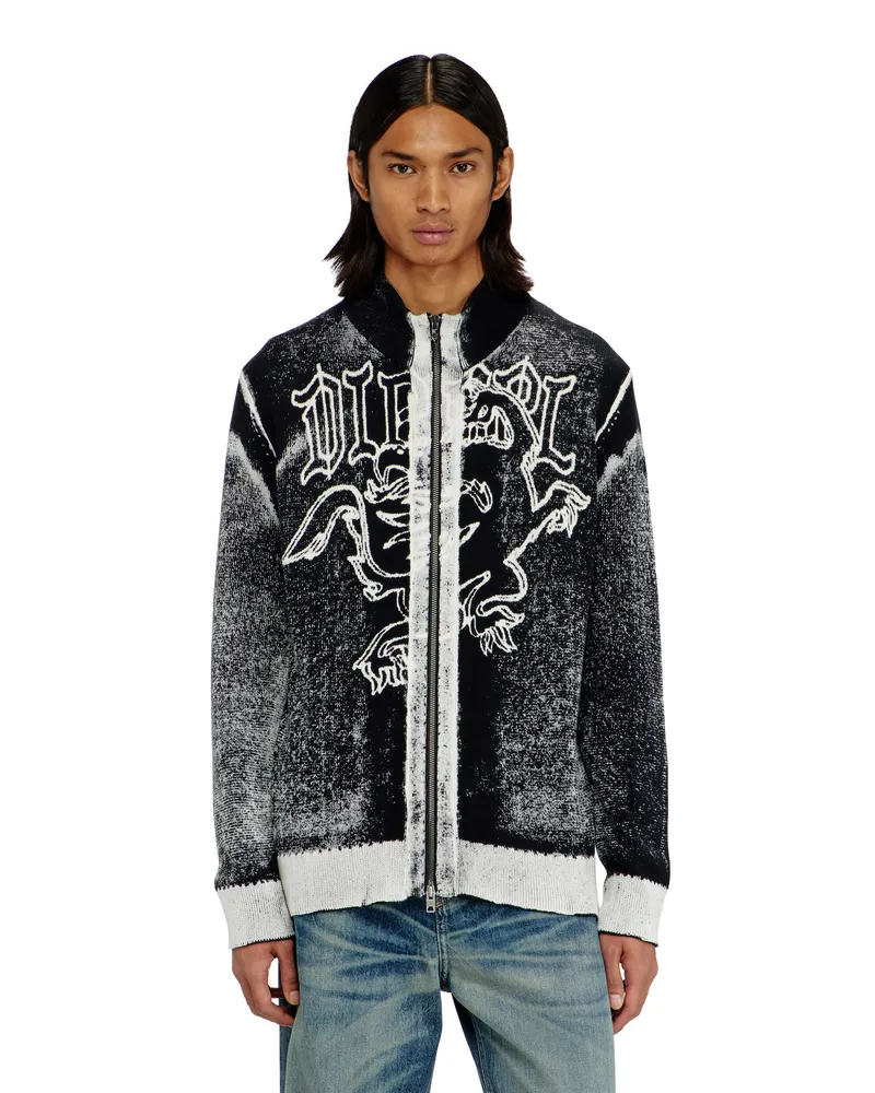 Diesel Behandelter zip-cardigan mit griffin-motiv - Strickwaren - Herren - Bunt Bunt
