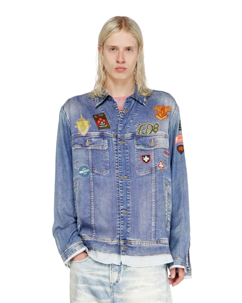 Diesel Satinhemd mit trompe-l'oeil denim-print - Hemden - Herren - Blau Blau