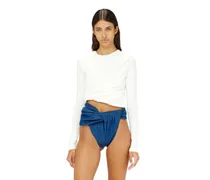 Langarmshirt mit Raffung aus doppellagigem Jersey - Oberteile - Damen - Weiss
