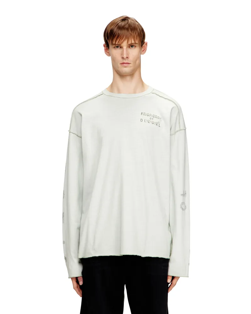 Diesel Locker geschnittenes Langarmshirt mit bedruckten Ärmeln - T-Shirts - Herren - Grau Grau