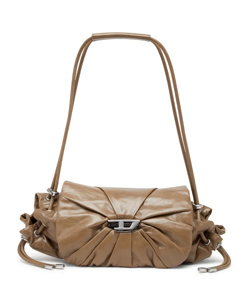 Diesel Scrunch-D S-Schultertasche aus Knitter-Leder - Schultertaschen - Damen - Braun Braun