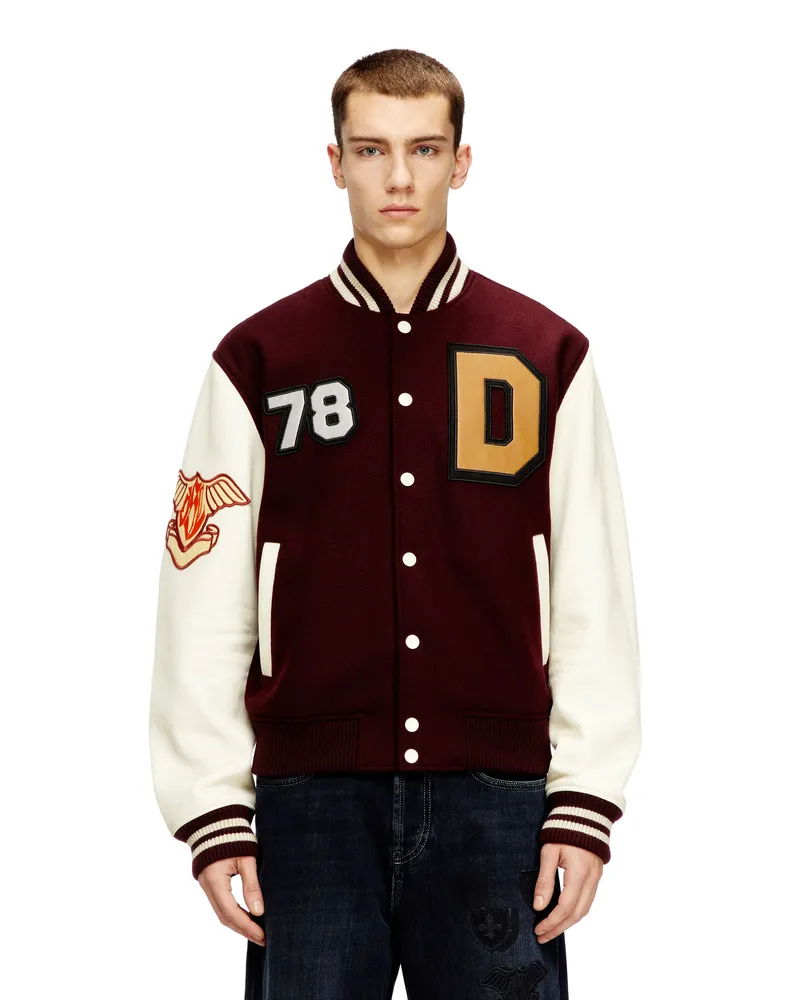 Diesel Kurze Bomberjacke aus Wolle und Leder - Lederjacken - Herren - Bunt Bunt