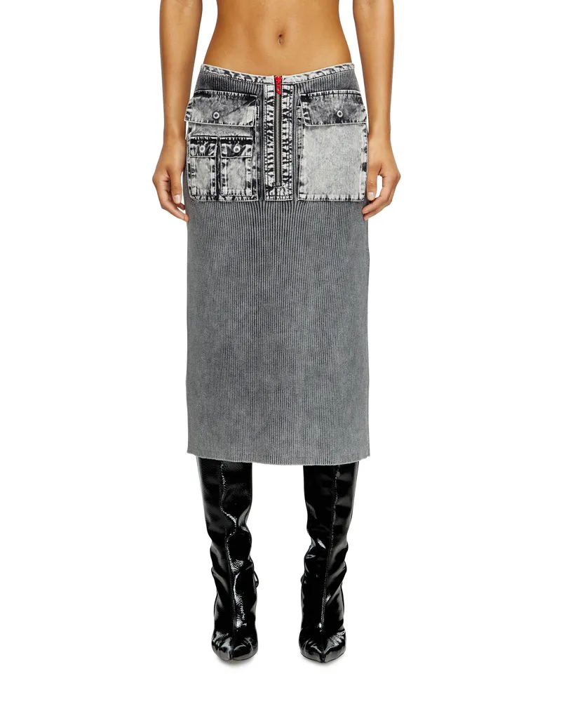 Diesel Midirock aus Strick mit Cargotaschen aus Denim - Röcke - Damen - Grau Grau