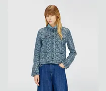 Kragenlose Jacke aus Denim mit Zopfmuster-Effekt - Denim jacken - Damen - Blau