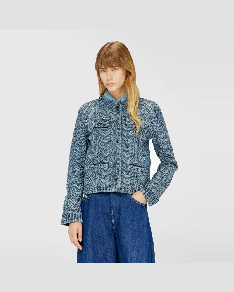 Diesel Kragenlose Jacke aus Denim mit Zopfmuster-Effekt - Denim jacken - Damen - Blau Blau