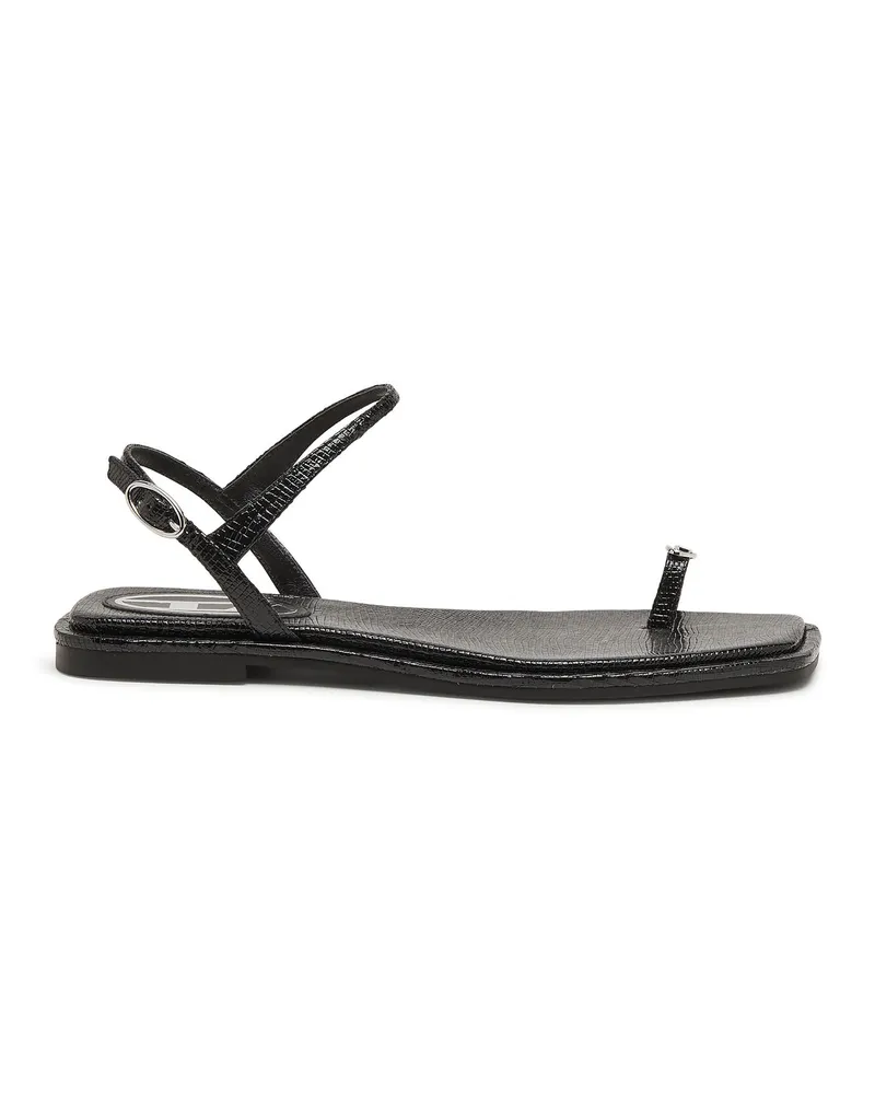 Diesel D-AMBER - Sandale aus Leder mit metallischem Logo - Sandalen - Damen - Schwarz Schwarz