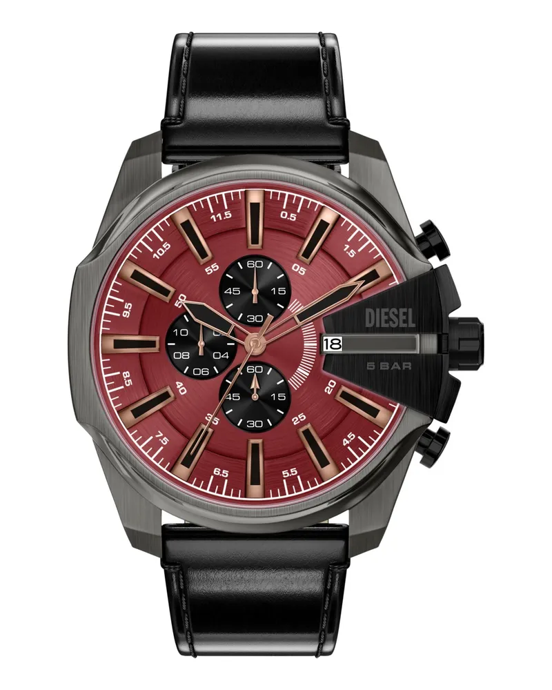 Diesel Mega Chief Slim Uhr mit schwarzem Lederarmband - Uhren - Herren - Schwarz Schwarz