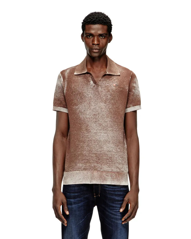 Diesel Poloshirt aus Strick mit verwaschenem Umkehrdruck - T-Shirts - Herren - Braun Braun