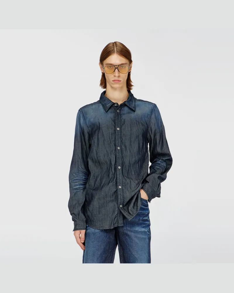 Diesel Hemd aus geknittertem Denim - Denimhemden - Herren - Blau Blau