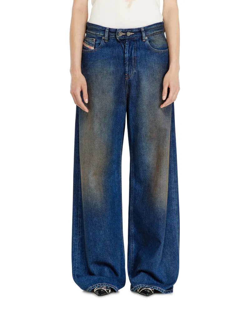 Diesel Relaxed Jeans Low Waist 1996 D-Sire, Dunkelblau, Knopfverschluss Blau