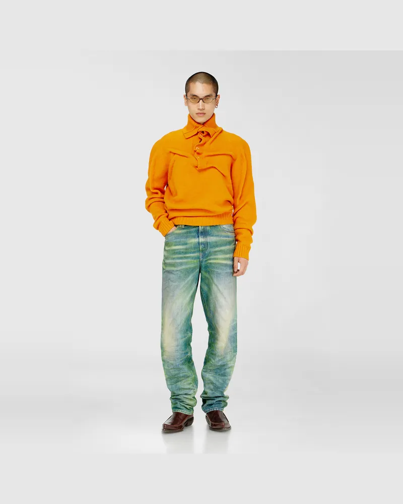 Diesel Pullover mit geknöpftem Kragen aus gewalktem Strick mit gekräuselter Struktur - Strickwaren - Herren - Orange Orange